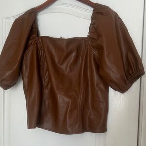 Marc New York Tan Puff Sleeve Leather Blouse